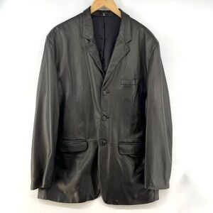 Vtg 90s Ralph Lauren Blazer 48L Jacket Sportcoat Lambskin Lamb Leather Black RRL